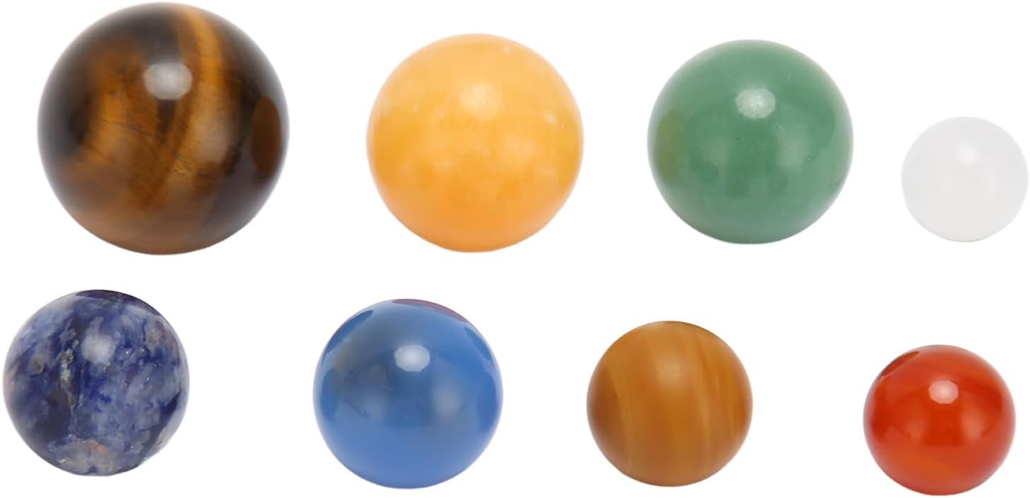 8Pcs Solar System Planets Crystal Stone Stress Balls, Palm Size Planet Meditation Toys, Finely Polished Space Model for Kids Education and Chakra Balancing