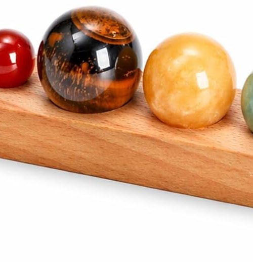 Nine Planets in Solar System with Wooden Stand, Natural Gemstones Sphere Solar System Model Kit, Planet Marbles, Space Themed Bedroom Decor, Best Birthday Science Astronomy Gifts
