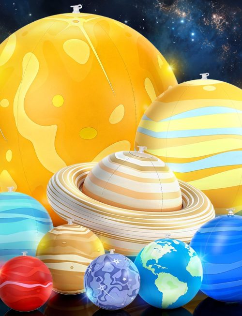 Inflatable Solar System Planets with LED Lights, 9 Hanging Planets with Remote Control, Space Themed Classroom Decor, Kids Room Decoration, Astronomy Science Display, Birthday Party Supplies