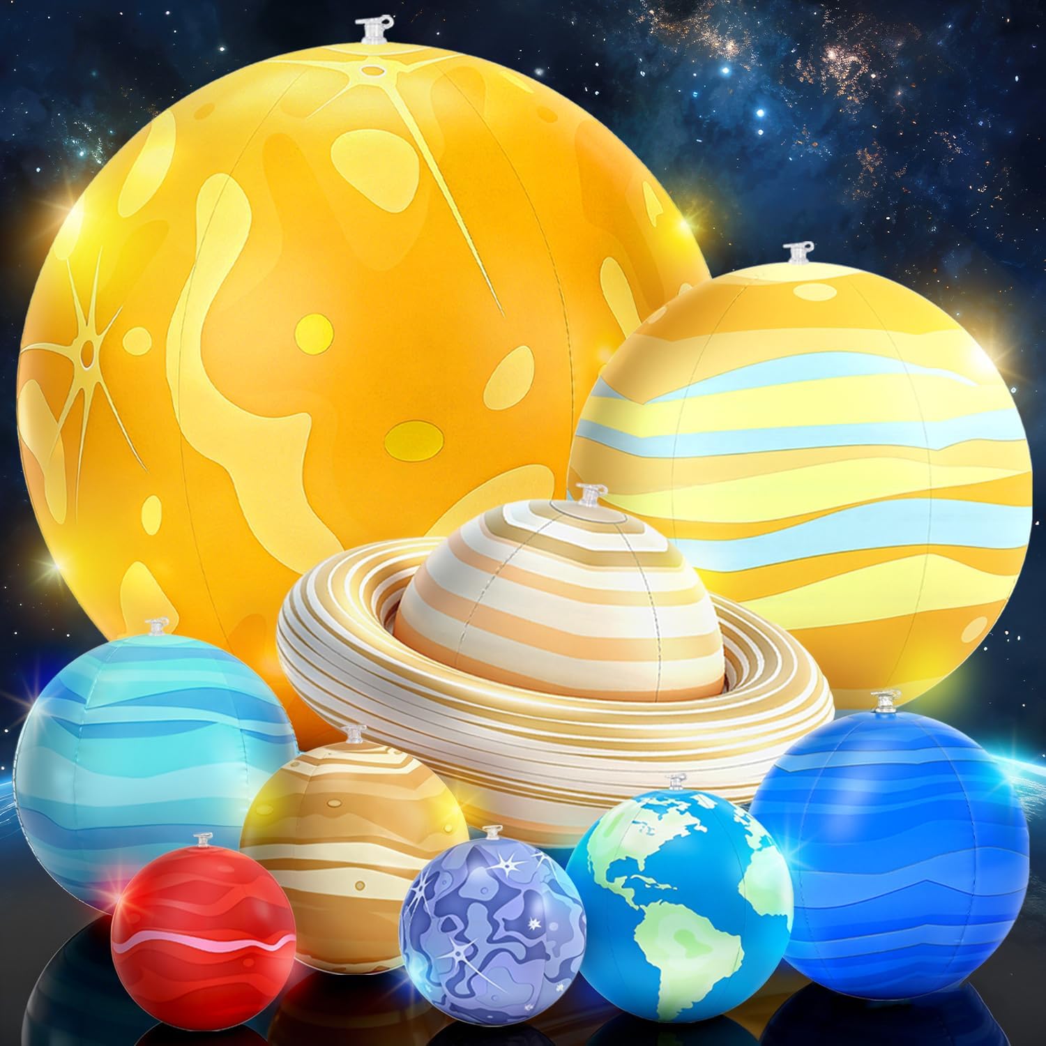 Inflatable Solar System Planets with LED Lights, 9 Hanging Planets with Remote Control, Space Themed Classroom Decor, Kids Room Decoration, Astronomy Science Display, Birthday Party Supplies