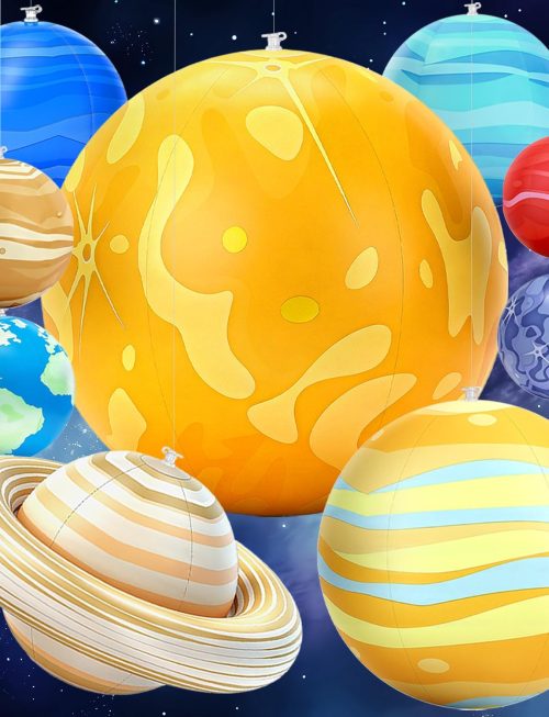 Inflatable Solar System Planets for Kids – 9 Giant Hanging Solar System Model Planets Hanging from Ceiling Classroom Space Theme Party Decorations, Astronomy Gifts for Ages 5-7, 6-8, 8-12