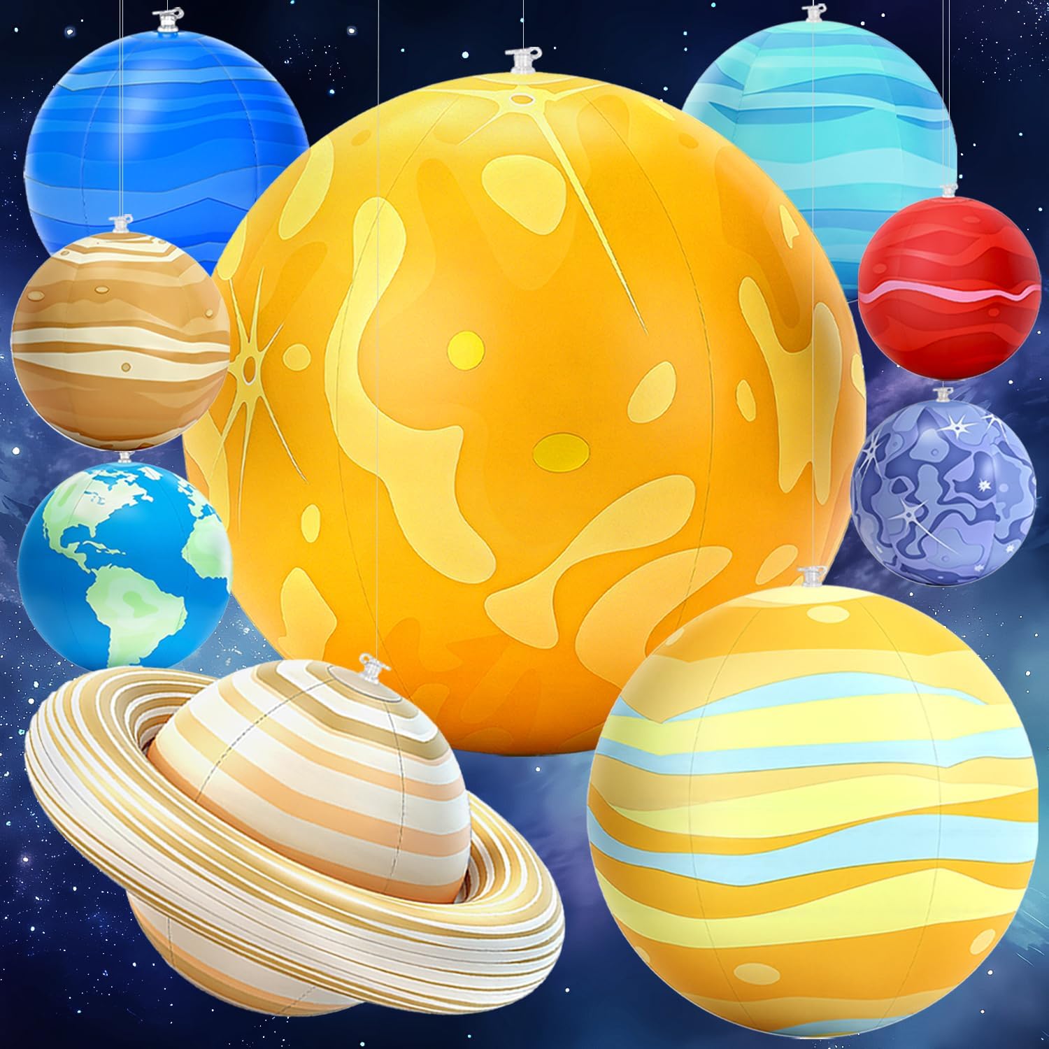 Inflatable Solar System Planets for Kids – 9 Giant Hanging Solar System Model Planets Hanging from Ceiling Classroom Space Theme Party Decorations, Astronomy Gifts for Ages 5-7, 6-8, 8-12
