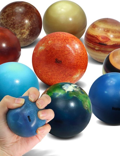 Novelty Place Solar System Stress Balls - 10 Pcs Anti-Stress Planetary Balls for Kids – Relaxation Gadgets, Fidget Toys, Astronomy Gifts, Space Theme Party Favor, Carnival Prizes
