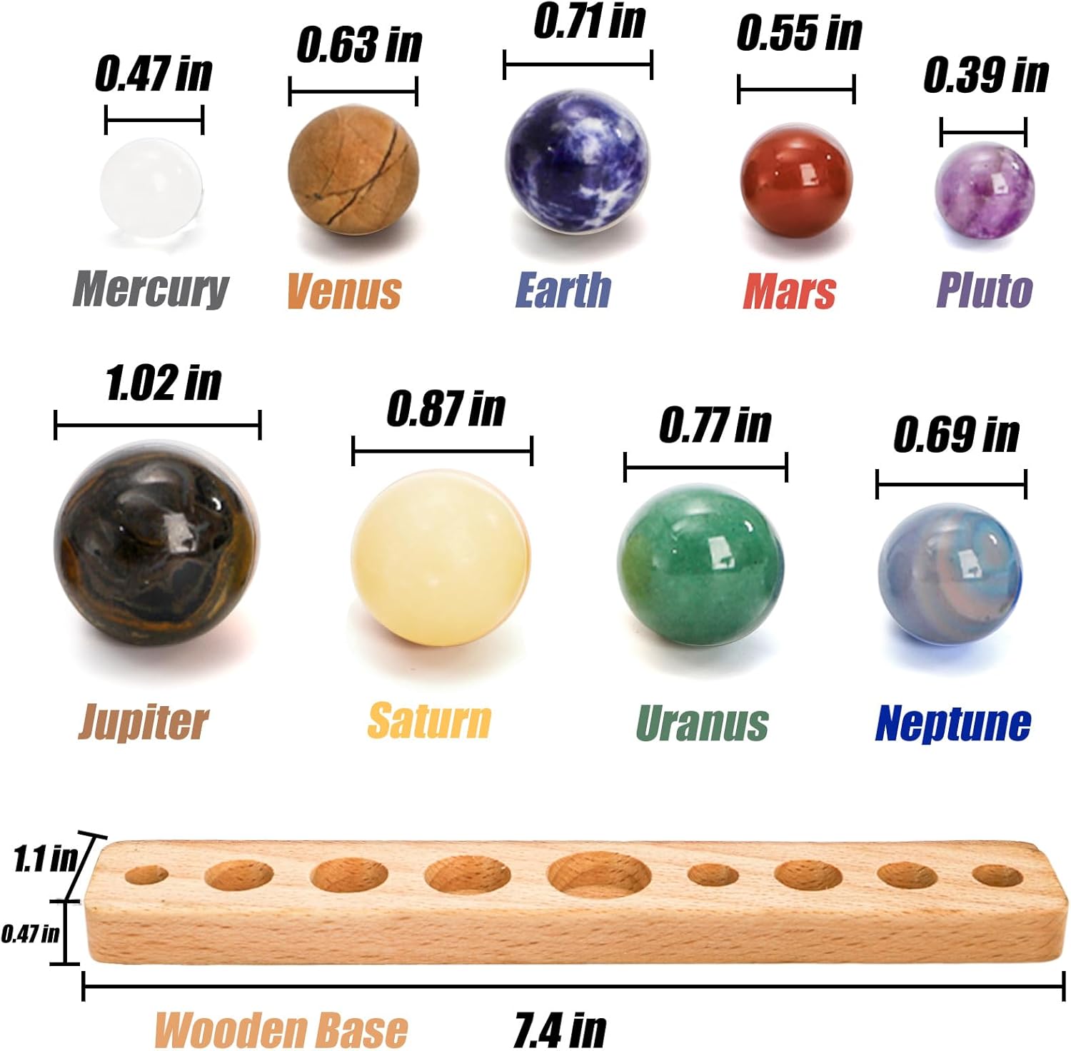 Nine Planets in Solar System with Wooden Stand, Natural Gemstones Sphere Solar System Model Kit, Planet Marbles, Space Themed Bedroom Decor, Best Birthday Science Astronomy Gifts - Image 2
