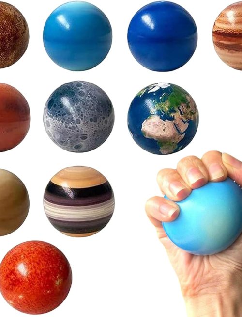 10Pcs Solar System Toys, PU Solar System Stress Planet Balls, Stress Relief Planets Squeeze Balls Educational Space Toy for Kids Adults (10 Universe Planets)