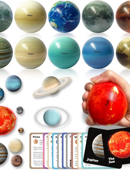 Space Balls Flashcards & Wall Stickers, Planet Toys For Kid 8-10, Outer Space Toys For Kids 3-5, Planets for Kids Solar System Toy 5-7, Solar System Model, Toddler Planet Gifts, Astronomy Decor, Earth