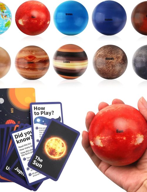 Mini Foam Plants Balls Toy, 10 PCS Solar System Stress Balls for Kids Adults, Squeeze Global for Stress Relief, Science Kit Gift for Early Learning, Classroom Prize for Boys Girls (with Flash Cards)