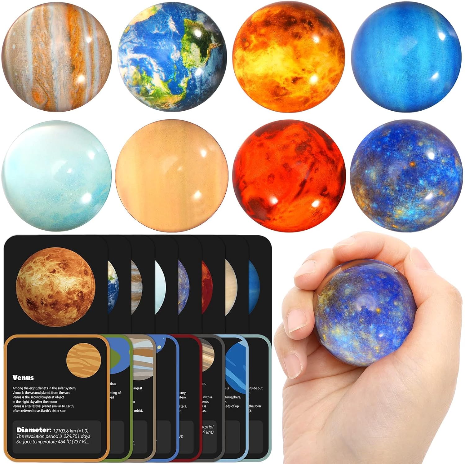 16PCS Solar System for Kids, Solar System Planets Toys - Eight Planets Bouncy Balls+Planetary Flashcards for Kids Party Favors, Educational Space Toys