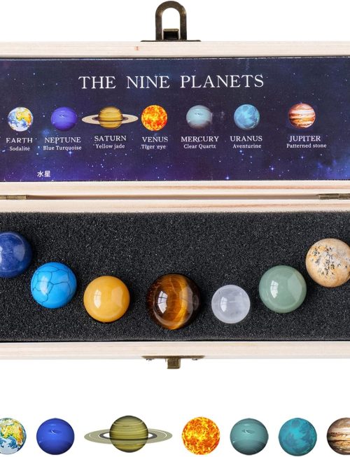 Runyangshi Nine Planets Solar System Model Crystal Ball - Natural Crystal Gemstone Marble Space Home Desk Decoration - Creative Gifts