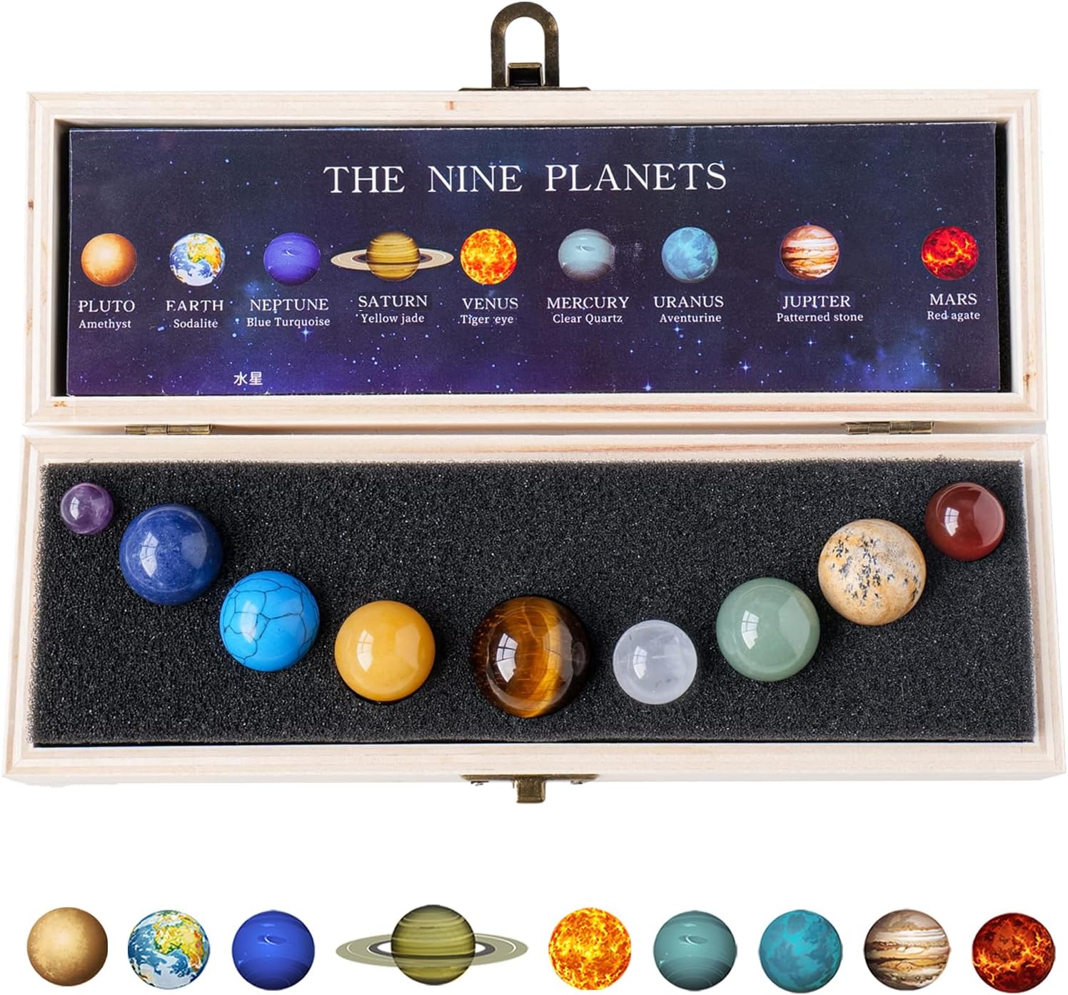 Runyangshi Nine Planets Solar System Model Crystal Ball - Natural Crystal Gemstone Marble Space Home Desk Decoration - Creative Gifts