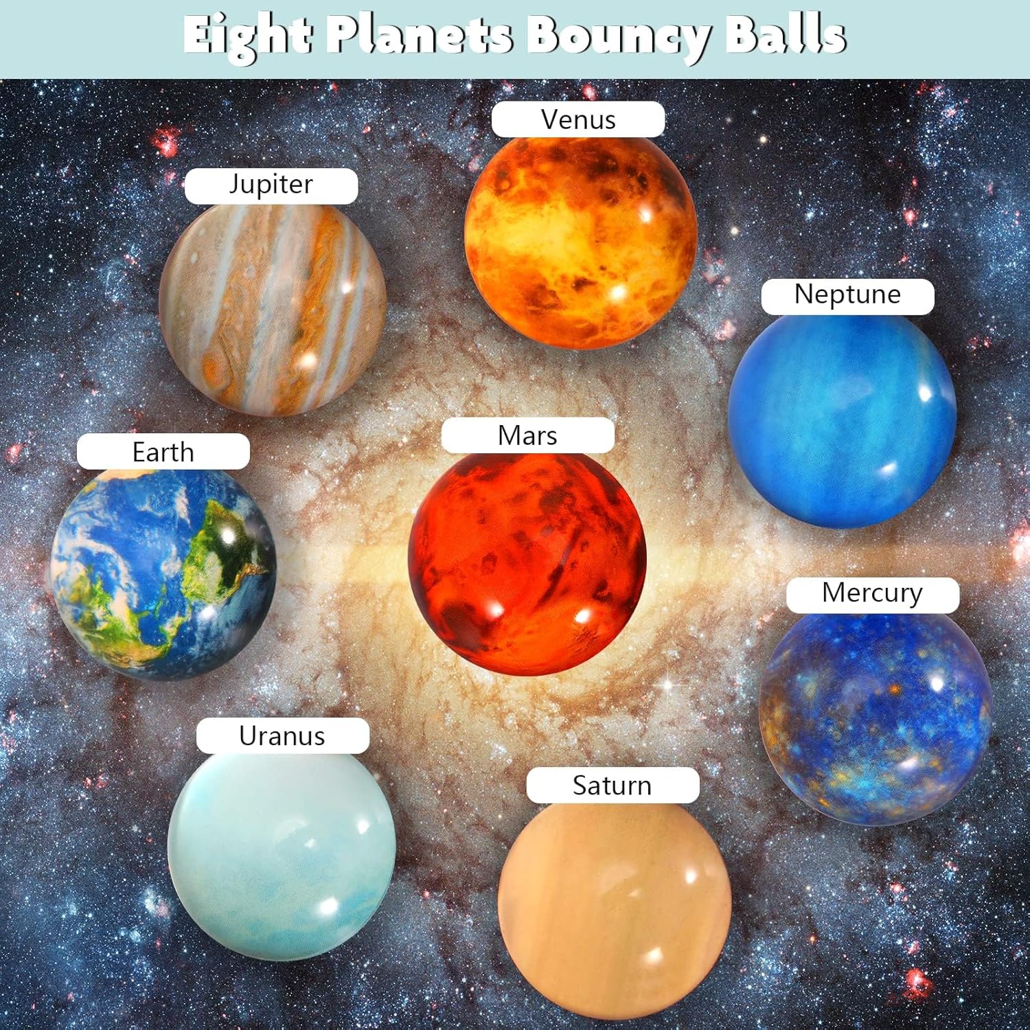 16PCS Solar System for Kids, Solar System Planets Toys - Eight Planets Bouncy Balls+Planetary Flashcards for Kids Party Favors, Educational Space Toys - Image 2